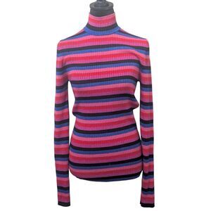Trina Turk Merino Wool Striped Turtleneck, Size M